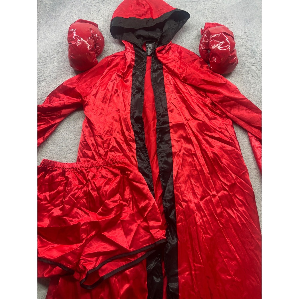 Leg Avenue Womens Red Black Boxing Champion Costume Robe Shorts Gloves Set S/M